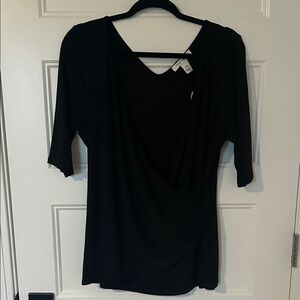 White House Black Market Black Draped Short Sleeve Blouse